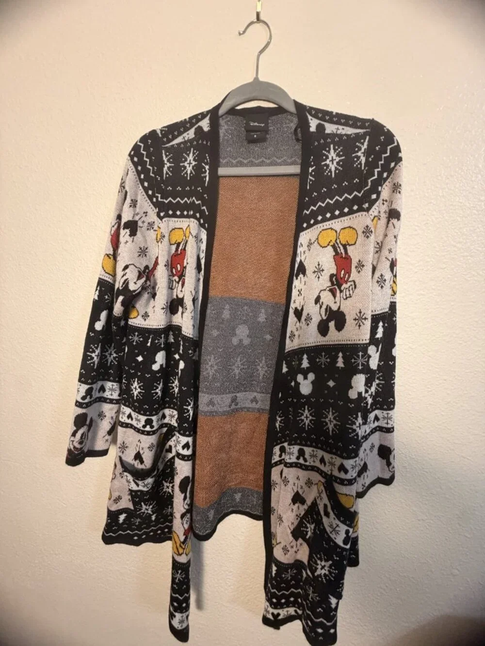 Disney Mickey Mouse Fair Isle Nordic Knit Open Duster Cardigan Christmas Sz 0 S